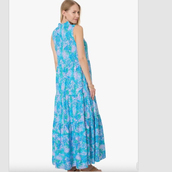 $198 NWT LILLY PULITZER MALONE MAXI DRESS LAS OLAS AQUA STRONG CURRENT SEA L - Picture 8 of 13